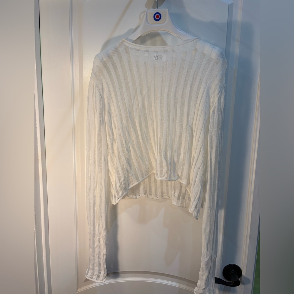 MOD On Trend White Sheer Striped Sweater